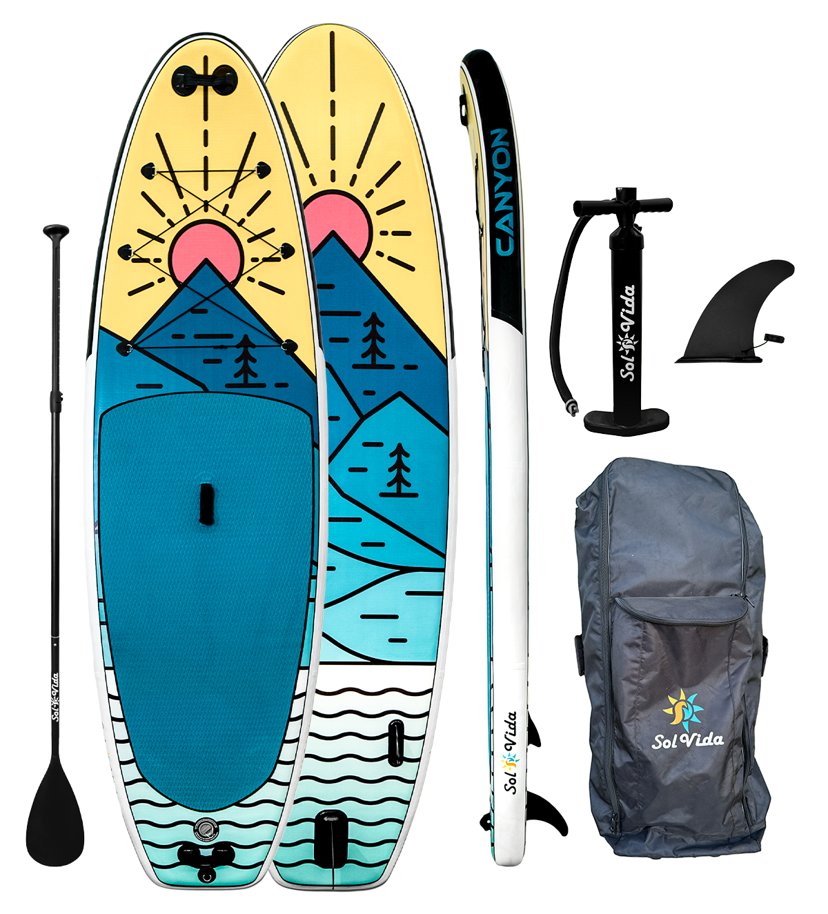 GrandSol Canyon Pack: 11' 4'' Inflatable Paddle Board + Paddle, Pump, Detachable Fin, & Carrying Case